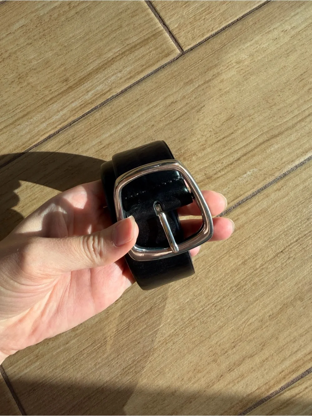 Zara Black Leather Belt with Silver Buckle